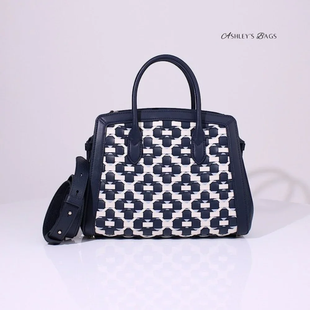 Kate Spade Knott Woven Spade Flower Medium Satchel In Blazer Blue
